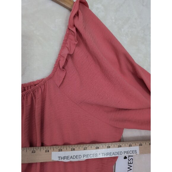 Nine West Top Blouse Womens XXL‎ Coral Peplum Long Sleeve Square Neck Twill - Picture 10 of 11